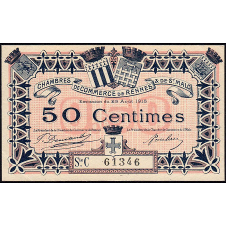 Rennes et Saint-Malo - Pirot 105-17 - 50 centimes - Série C - 25/08/1915 - Etat : SUP+ à SPL