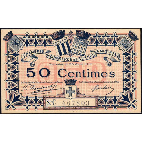 Rennes et Saint-Malo - Pirot 105-17 - 50 centimes - Série C - 25/08/1915 - Etat : SUP