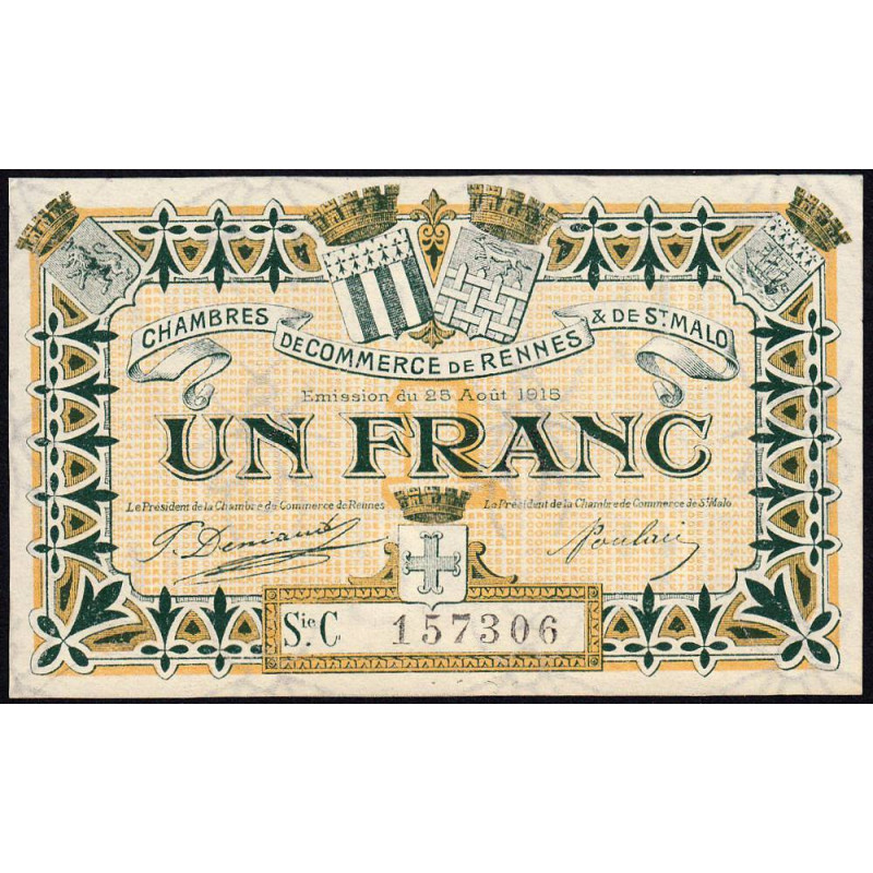 Rennes et Saint-Malo - Pirot 105-18 - 1 franc - Série C - 25/08/1915 - Etat : SPL