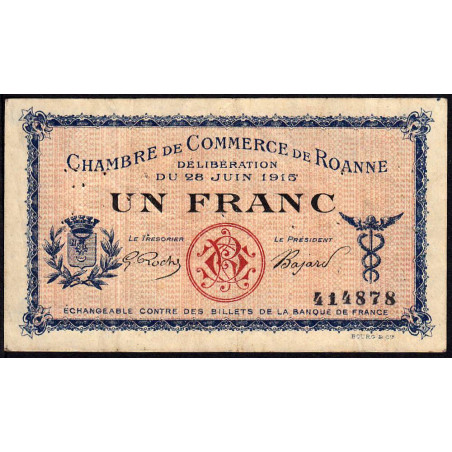 Roanne - Pirot 106-2a - 1 franc - Sans série - 28/06/1915 - Etat : TB+