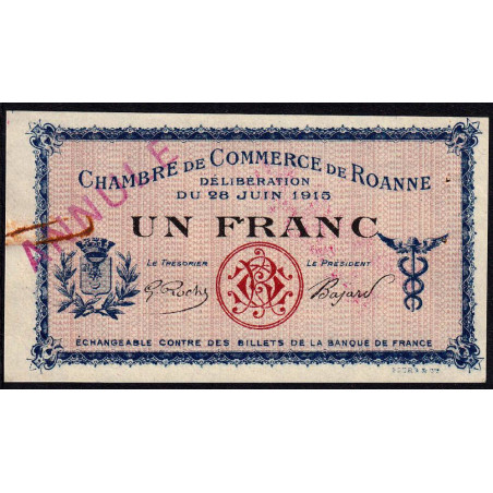 Roanne - Pirot 106-3 - 1 franc - 28/06/1915 - Annulé - Etat : TTB+