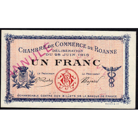 Roanne - Pirot 106-3 - 1 franc - 28/06/1915 - Annulé - Etat : SPL+