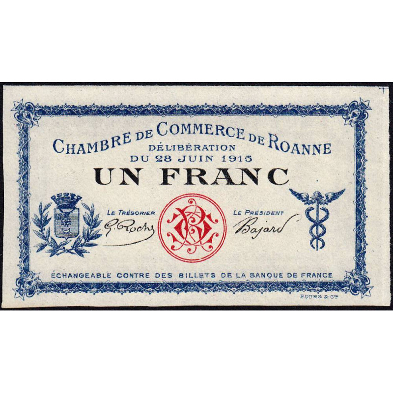 Roanne - Pirot non répertorié - 1 franc - 28/06/1915 - Epreuve type 3 - Etat : NEUF