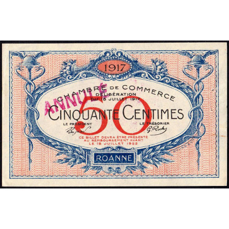 Roanne - Pirot 106-10 - 50 centimes - 18/07/1917 - Annulé - Etat : SUP