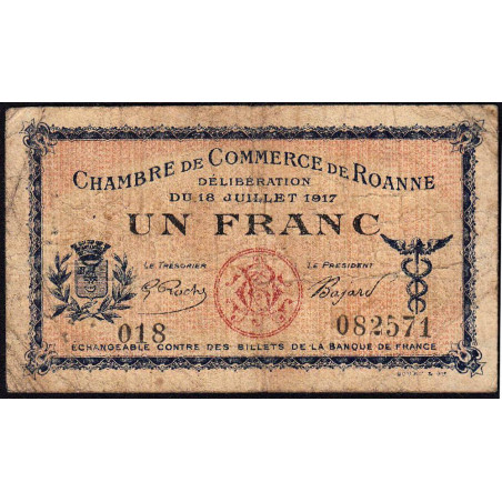 Roanne - Pirot 106-12 - 1 franc - Série 018 - 18/07/1917 - Etat : B