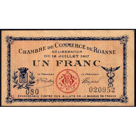 Roanne - Pirot 106-12 - 1 franc - Série 080 - 18/07/1917 - Etat : TTB