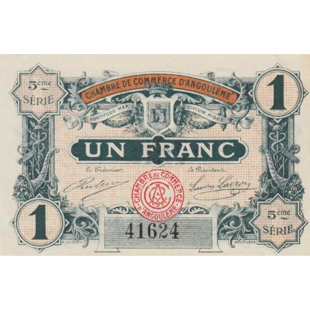 Angoulême - Pirot 9-36 - 1 franc - 5ème série - 11/04/1917 - Etat : SPL