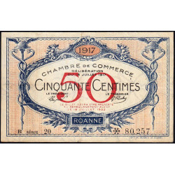 Roanne - Pirot 106-16 - 50 centimes - Série B 20 - 18/07/1917 - Etat : TTB