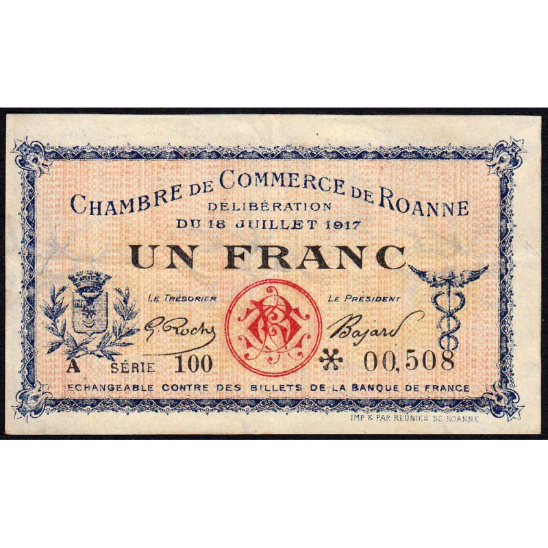 Roanne - Pirot 106-17 - 1 franc - Série 100 - 18/07/1917 - Etat : TTB+