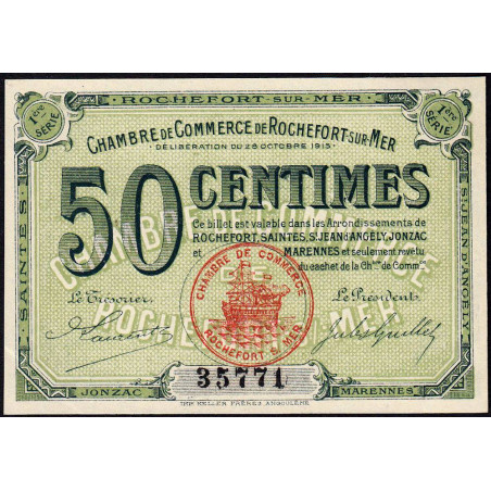 Rochefort-sur-Mer - Pirot 107-1 - 50 centimes - 1ère Série - 28/10/1915 - Etat : SPL