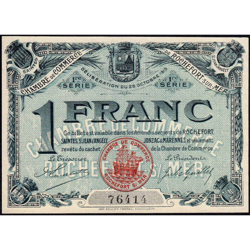Rochefort-sur-Mer - Pirot 107-4 - 1 franc - 1ère Série - 28/10/1915 - Etat : SPL
