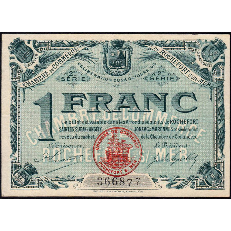 Rochefort-sur-Mer - Pirot 107-9 - 1 franc - 2me Série - 28/10/1915 - Etat : TTB+