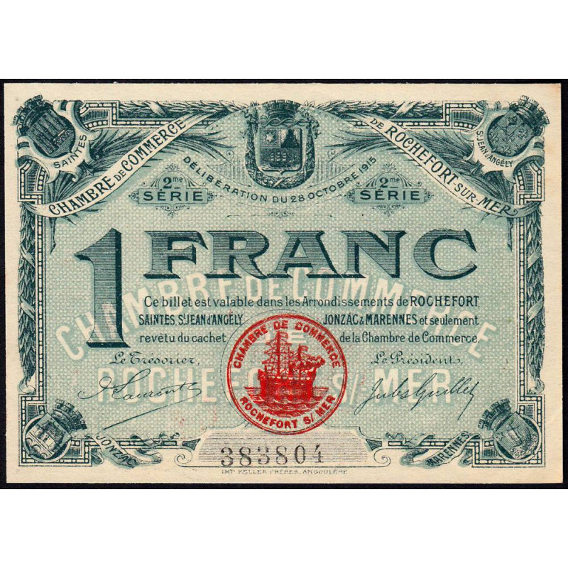 Rochefort-sur-Mer - Pirot 107-9 - 1 franc - 2me Série - 28/10/1915 - Etat : SPL