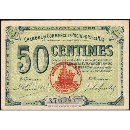 Rochefort-sur-Mer - Pirot 107-11 - 50 centimes - 3me Série - 28/10/1915 - Etat : SUP