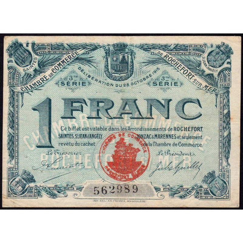 Rochefort-sur-Mer - Pirot 107-13 - 1 franc - 3me Série - 28/10/1915 - Etat : TTB