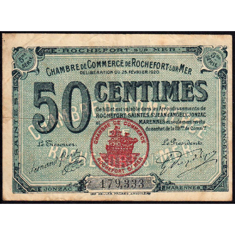 Rochefort-sur-Mer - Pirot 107-17 - 50 centimes - 5me Série - 25/02/1920 - Etat : TB