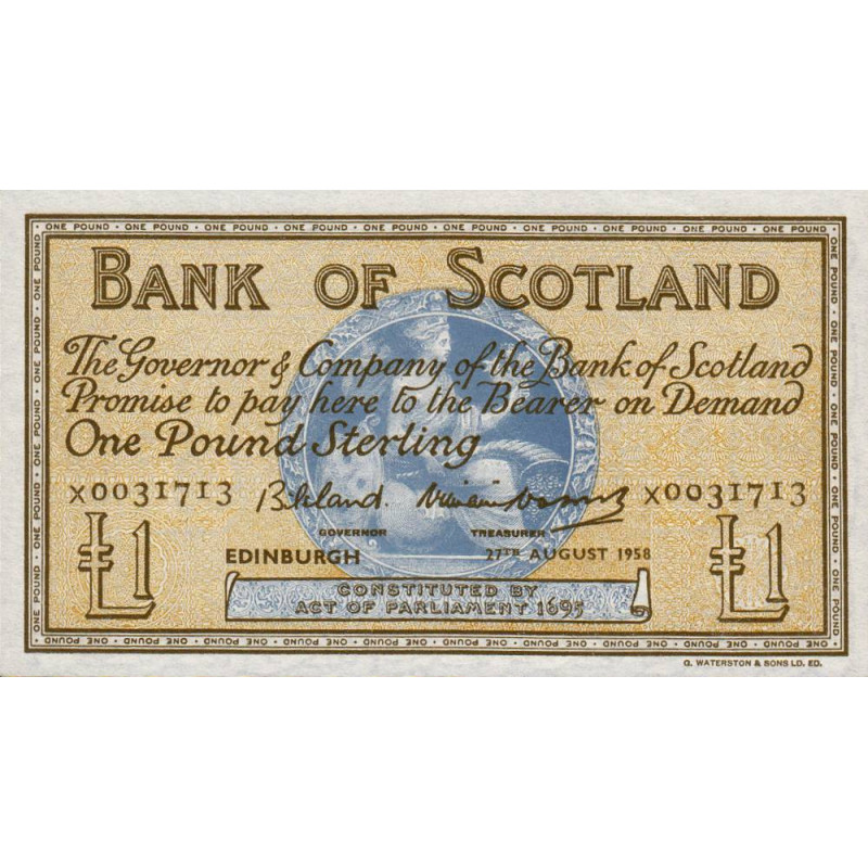 Ecosse - Pick 100c_1 - 1 pound sterling - 27/08/1958 - Etat : SPL+