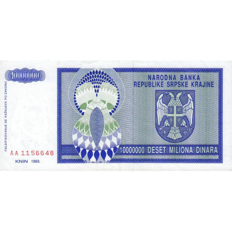 Croatie - Krajina - Pick R12 - 10'000'000 dinars - Série AA - 1993 - Etat : SUP+