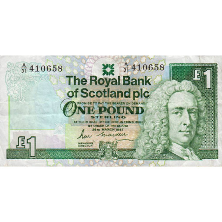 Ecosse - Pick 346a - 1 pound sterling - Série A/31 - 25/03/1987 - Etat : TB+