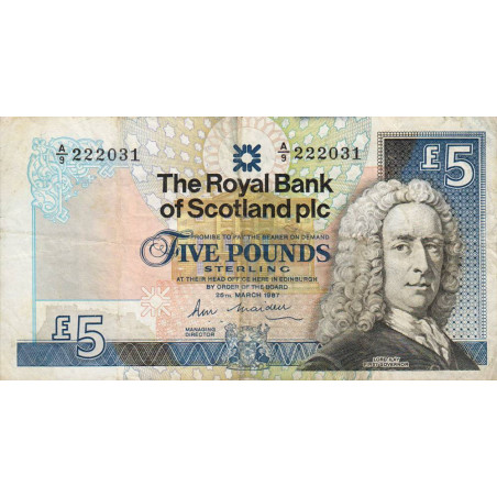 Ecosse - Pick 347a_1 - 5 pounds sterling - Série A/9 - 25/03/1987 - Etat : TB