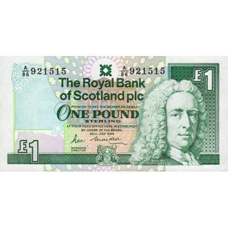 Ecosse - Pick 351a_2 - 1 pound sterling - Série A/86 - 26/07/1989 - Etat : NEUF