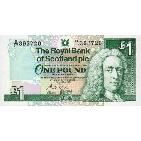 Ecosse - Pick 351b - 1 pound sterling - Série B/37 - 24/07/1991 - Etat : NEUF