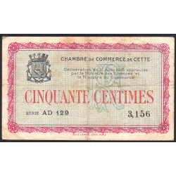 Cette (Sète) - Pirot 41-4 - 50 centimes - Série AD 129 - 11/08/1915 - Etat : TB-