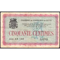 Cette (Sète) - Pirot 41-4 - 50 centimes - Série AX 148 - 11/08/1915 - Etat : TB