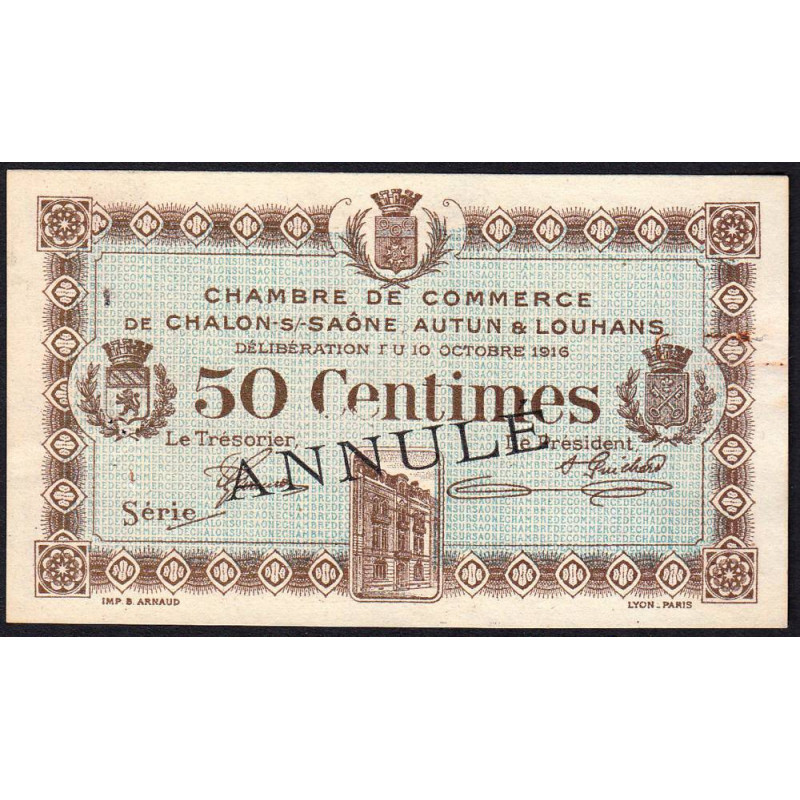 Chalon-sur-Saône, Autun... - Pirot 42-9 - 50 centimes - Sans série - 27/06/1916 - Annulé - Etat : SUP