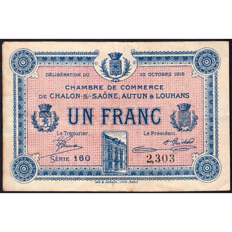 Chalon-sur-Saône, Autun, Louhans - Pirot 42-10 - 1 franc - Série 160 - 27/06/1916 - Etat : SPL+