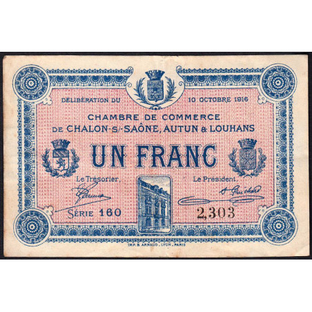 Chalon-sur-Saône, Autun, Louhans - Pirot 42-10 - 1 franc - Série 160 - 27/06/1916 - Etat : SPL+