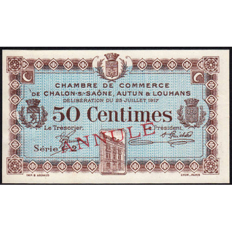 Chalon-sur-Saône, Autun, Louhans - Pirot 42-13 - 50 centimes - Série C 2... - 25/07/1917 - Annulé - Etat : SUP+