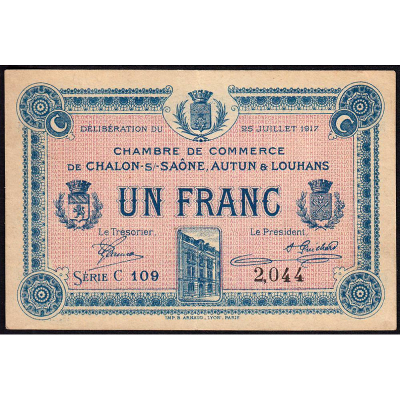 Chalon-sur-Saône, Autun, Louhans - Pirot 42-14 - 1 franc - Série C 109 - 25/07/1917 - Etat : TTB