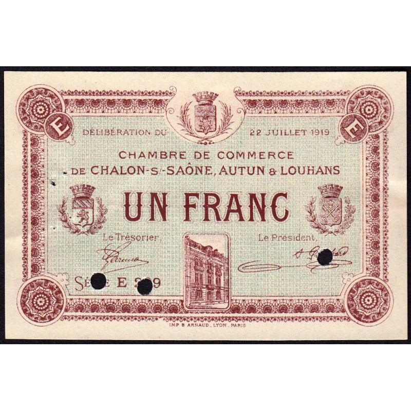 Chalon-sur-Saône, Autun, Louhans - Pirot 42-23 - 1 franc - Série 239 - 22/07/1919 - Spécimen - Etat : SUP