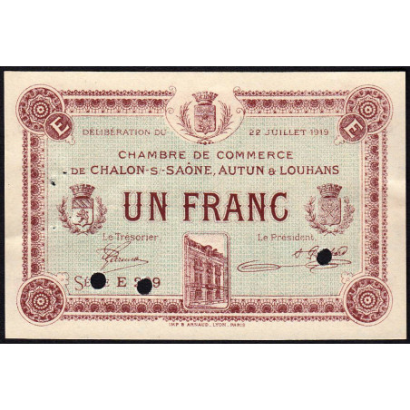 Chalon-sur-Saône, Autun, Louhans - Pirot 42-23 - 1 franc - Série 239 - 22/07/1919 - Spécimen - Etat : SUP