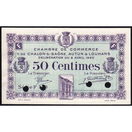 Chalon-sur-Saône, Autun, Louhans - Pirot 42-25 - 50 centimes - Série F 3.9 - 08/04/1920 - Spécimen - Etat : SUP+