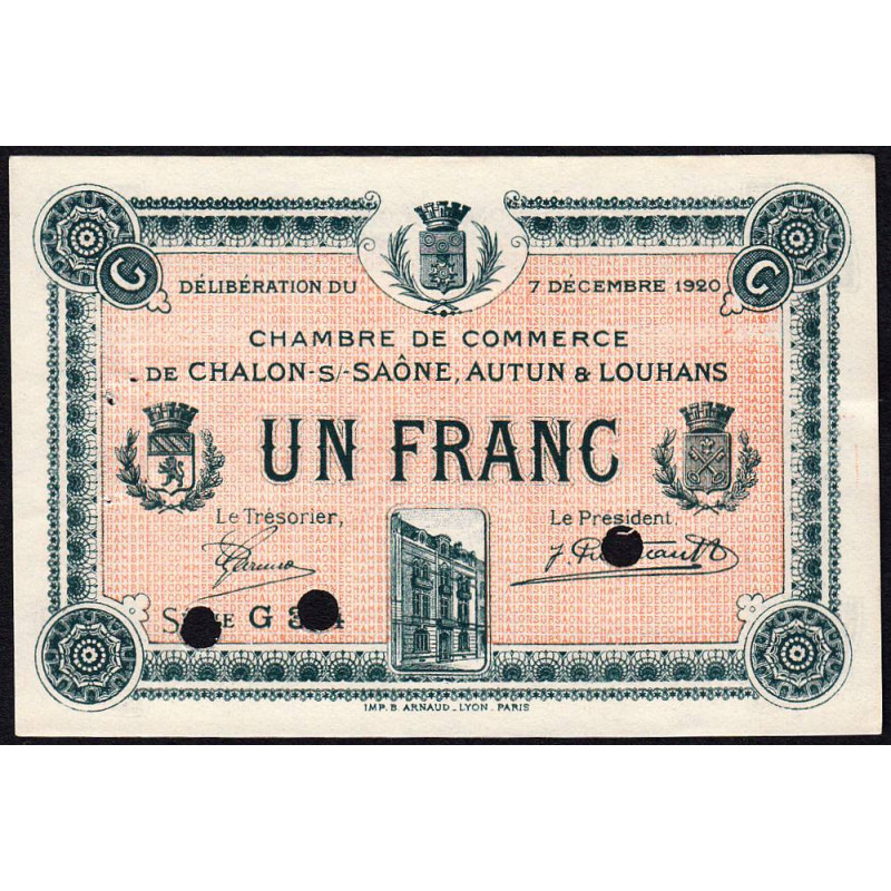 Chalon-sur-Saône, Autun, Louhans - Pirot 42-31 - 1 franc - Série G 3.4 - 07/12/1920 - Spécimen - Etat : SUP