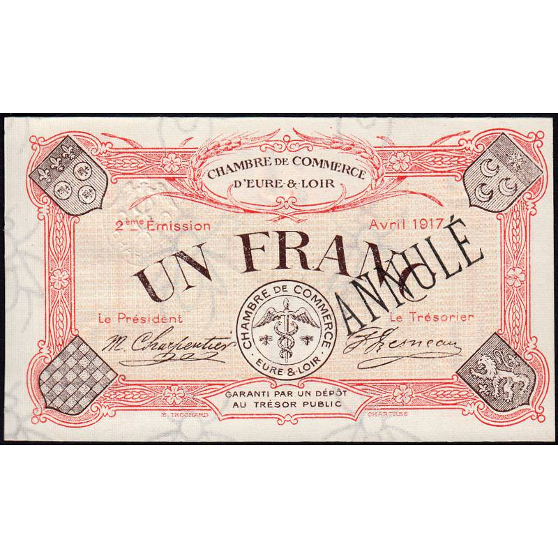 Chartres (Eure-et-Loir) - Pirot 45-8 - 1 franc - 04/1917 - Annulé - Etat : SPL+