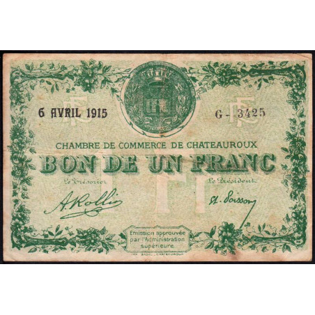 Chateauroux - Pirot 46-2 - 1 franc - Série G - 06/04/1915 - Etat : TB