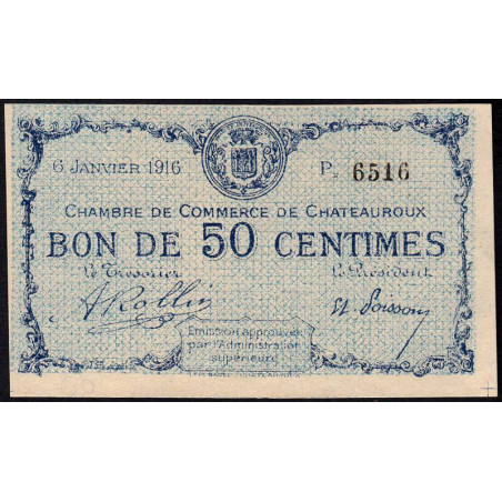 Chateauroux - Pirot 46-16 - 50 centimes - Série P - 06/01/1916 - Etat : NEUF