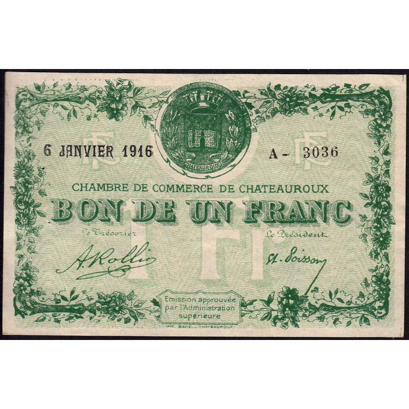 Chateauroux - Pirot 46-17 - 1 franc - Série A - 06/01/1916 - Etat : SUP