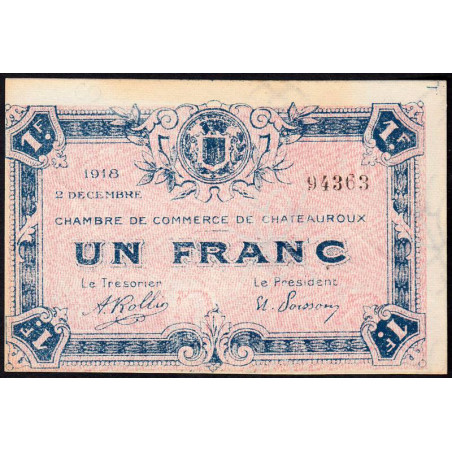 Chateauroux - Pirot 46-19 - 1 franc - 02/12/1918 - Etat : SPL