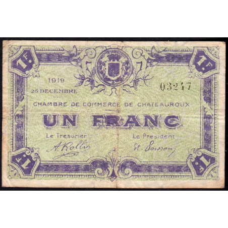 Chateauroux - Pirot 46-21 - 1 franc - 26/12/1919 - Etat : TB-
