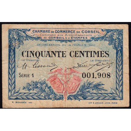 Corbeil - Pirot 50-1 - 50 centimes - Série 1 - 16/02/1920 - Etat : TB-