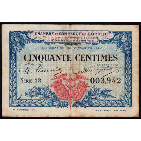 Corbeil - Pirot 50-1 - 50 centimes - Série 12 - 16/02/1920 - Etat : TB