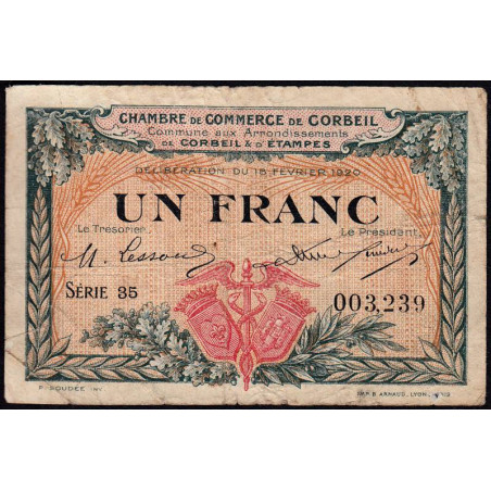 Corbeil - Pirot 50-3 - 1 franc - Série 35 - 16/02/1920 - Etat : TB-