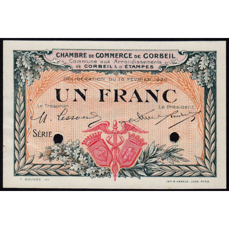 Corbeil - Pirot 50-4 - 1 franc - Sans série - 16/02/1920 - Spécimen - Etat : SUP+
