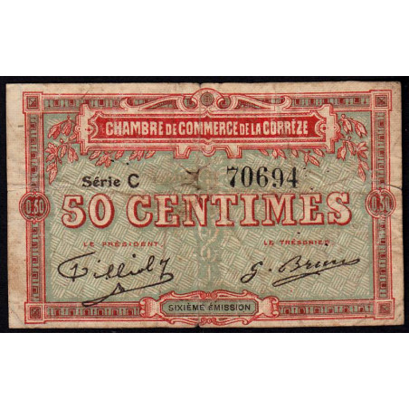 Corrèze (Brive, Tulle) - Pirot 51-15 - 50 centimes - Série C - 6e émission - Etat : B+