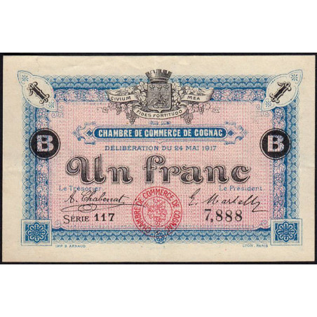 Cognac - Pirot 49-7 - 1 franc - Série 117 - 24/05/1917 - Etat : TTB+