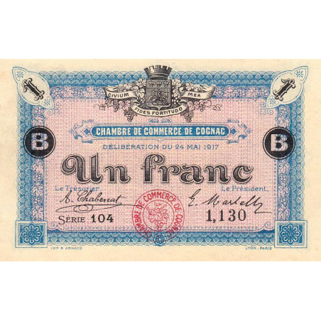 Cognac - Pirot 49-7 - 1 franc - Série 104 - 24/05/1917 - Etat : SUP+